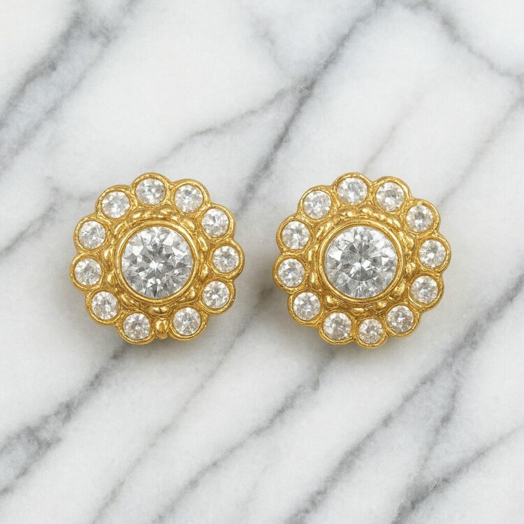 Boucles d'Oreilles Percées Vintage Fleur E2332