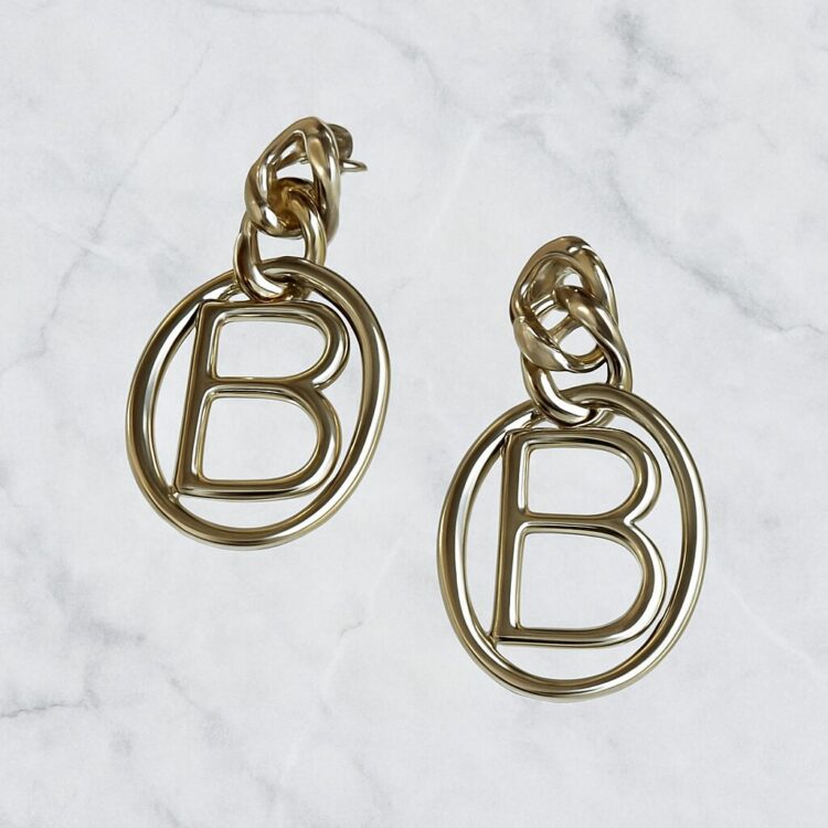 Boucles d'Oreilles Percées Vintage Lettre B E3162